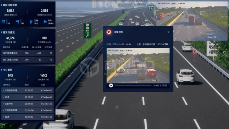 宁波数字孪生智慧公路综合管理3d可视化H5界面