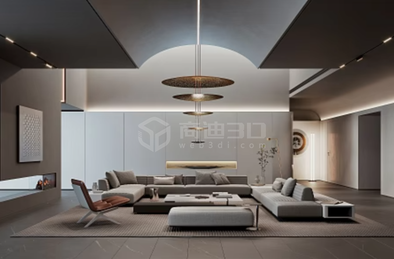 现代大户型沙发3D效果图：VR渲染技术呈现逼真视觉