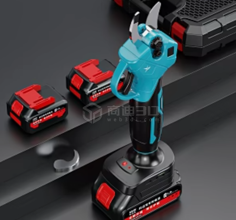 电动树枝剪3D建模与效果图制作 - 五金工具效果图展示